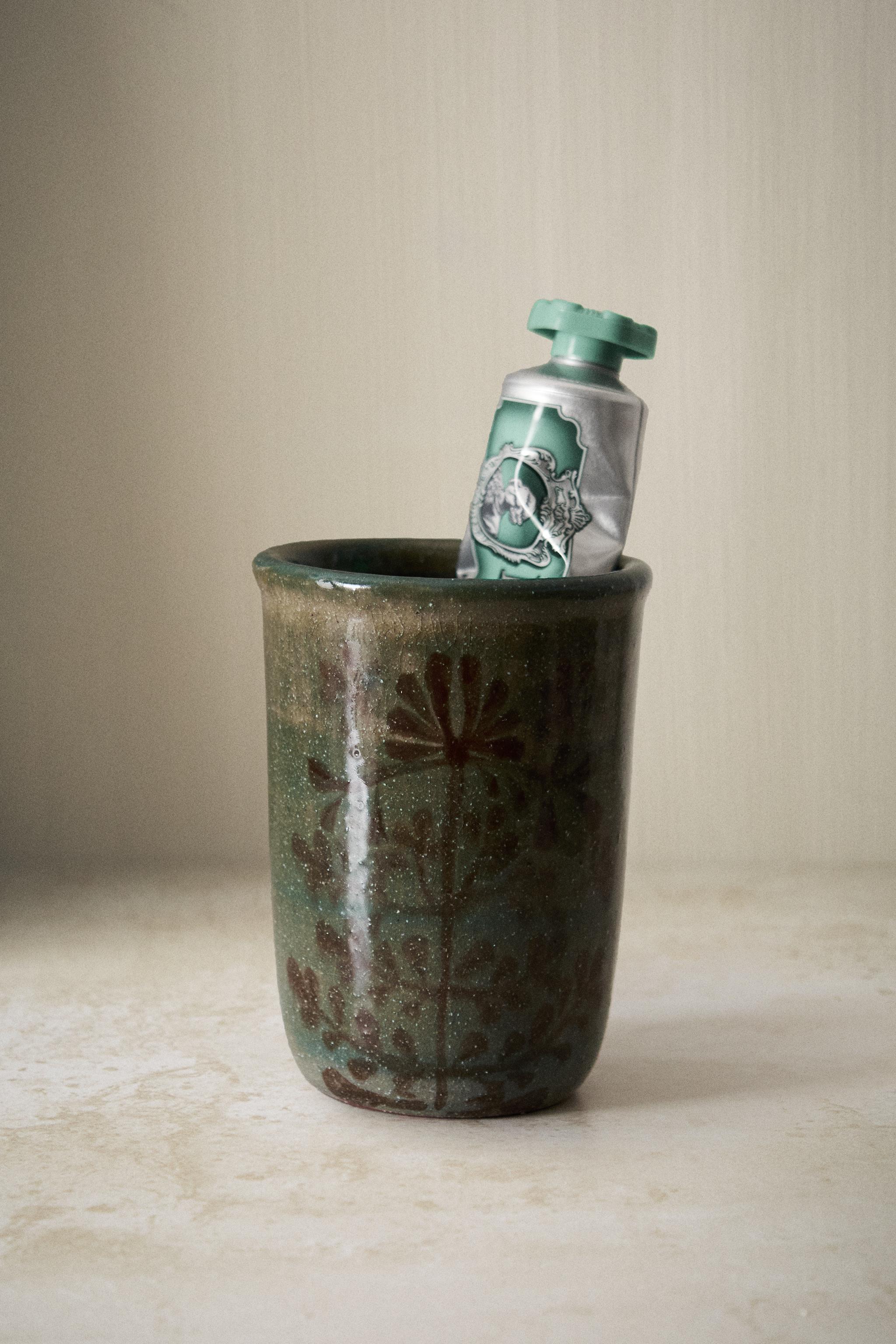 FLORAL CERAMIC TOOTHBRUSH TUMBLER